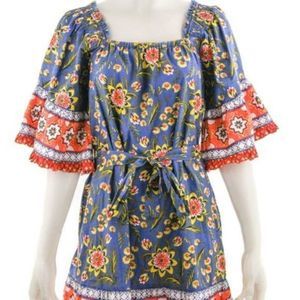 JOIE Chloris Cotton Blue Floral Short Sleeve Dress Size M